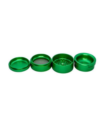 Stache 4 piece grinder green broken down into 4 pieces