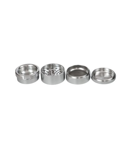 Stache 4 piece grinder silver broken down into 4 pieces