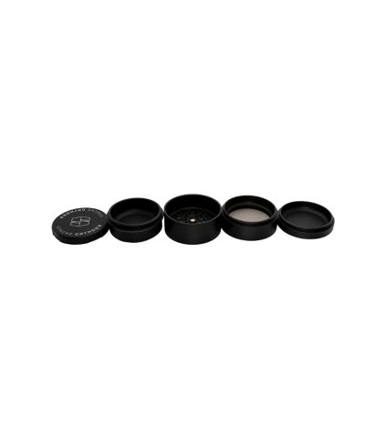 Stache 5 piece grynder black open with all 5 pieces separated