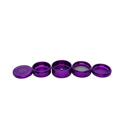 Stache 5 piece grynder purple open with all 5 pieces separated